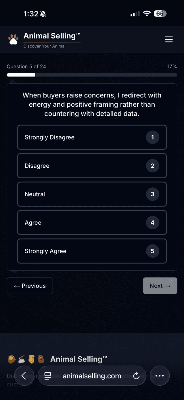 Animal Selling quiz interface on mobile