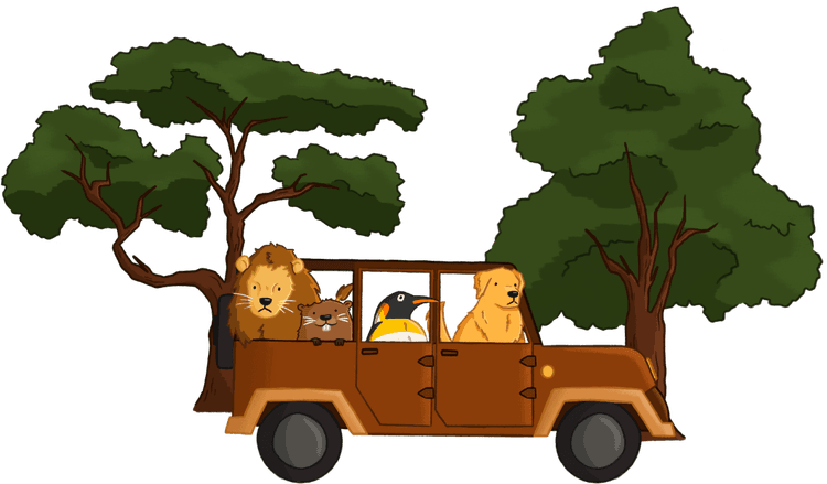 Team Safari - Animals in a safari jeep